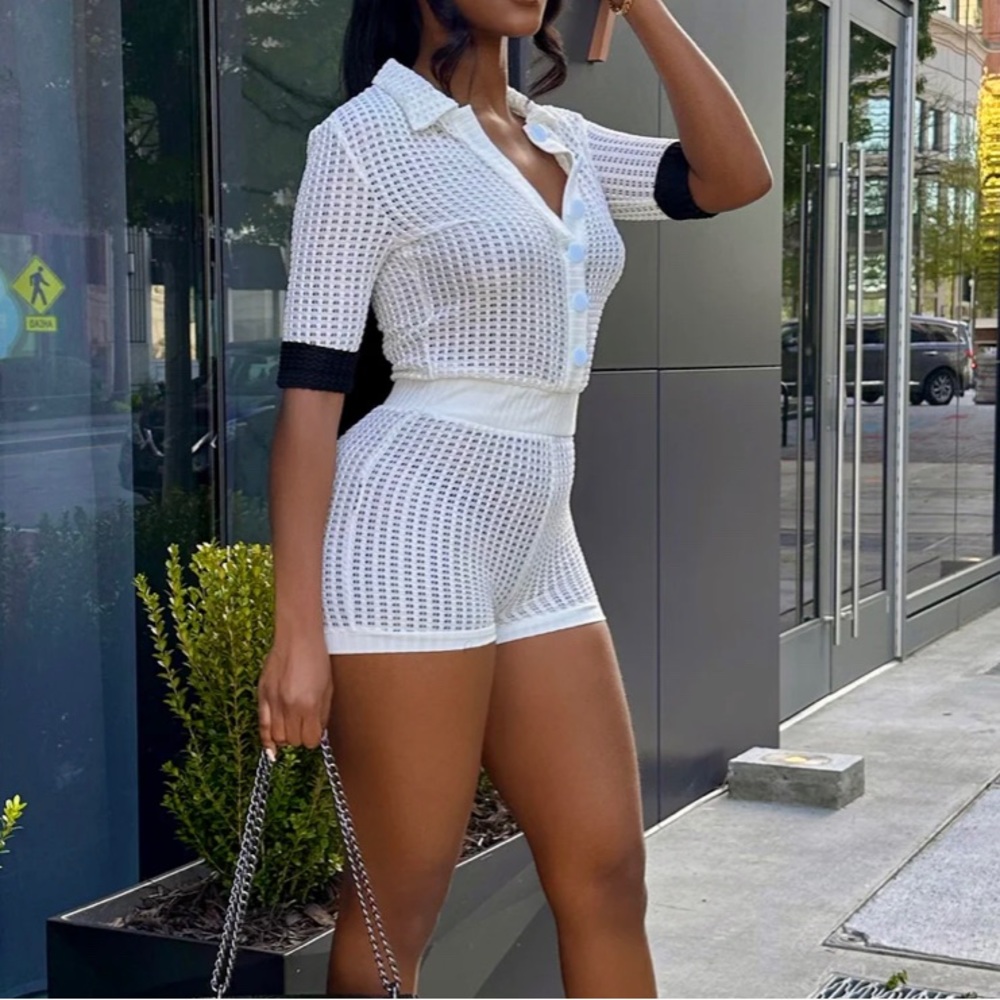 Privacy Wardrobe Andrea crochet sheer white cover up romper X small